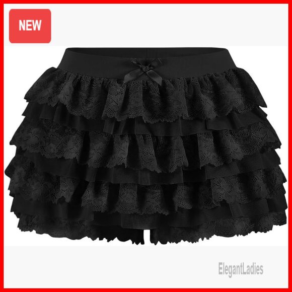 Lace Ruffle Bloomer Shorts Y2K Lolita Style Elastic Waist Pettipants